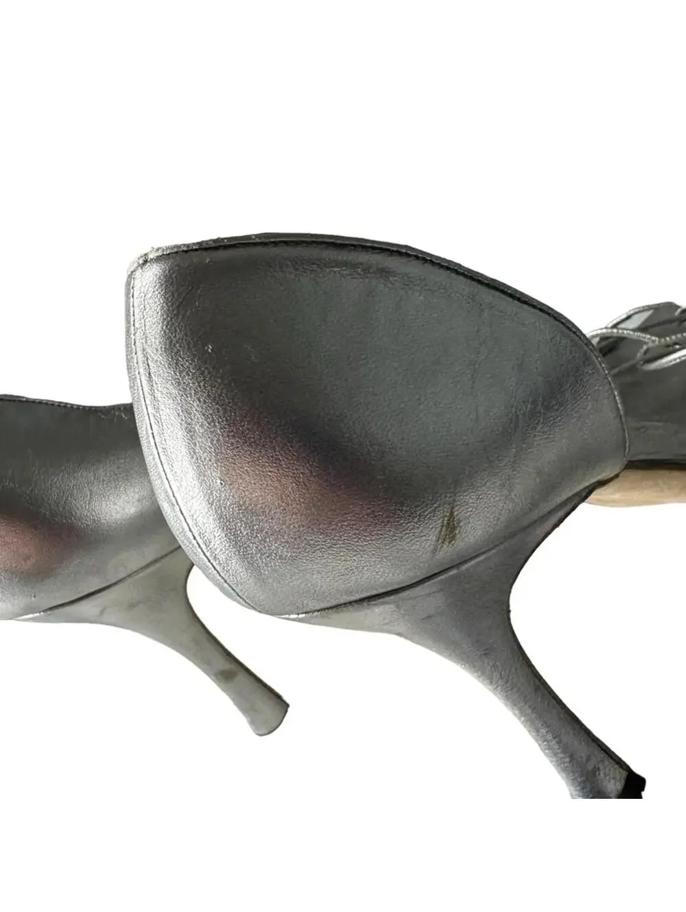 Manolo Blahnik Espinado Metallic Silver Leather D'Orsay Strappy Heels 36.5